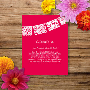 Papel Picado Hot Pink Wedding Directions Kaart