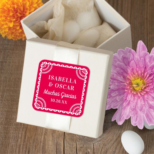 Papel Picado Hot rose Mariage Favor Sticker