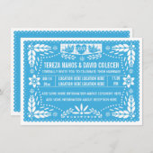 Papel picado houdt van blauwe bruiloft kaart (Voorkant / Achterkant)