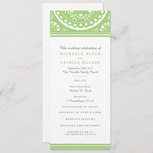 Papel Picado huwelijksprogramma - Groen Programma (Voorkant / Achterkant)