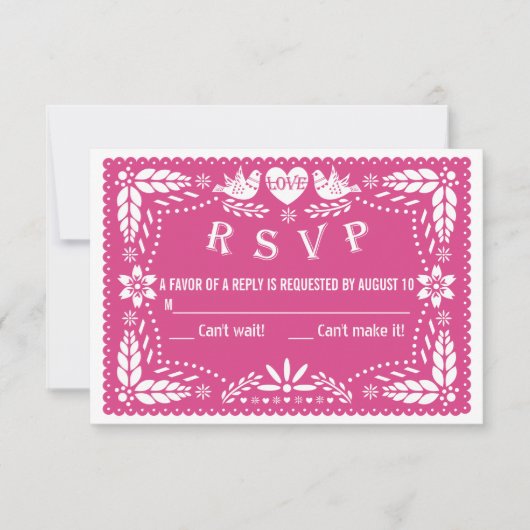 Papel picado inséparables mariage rose chaud RSVP (Devant)