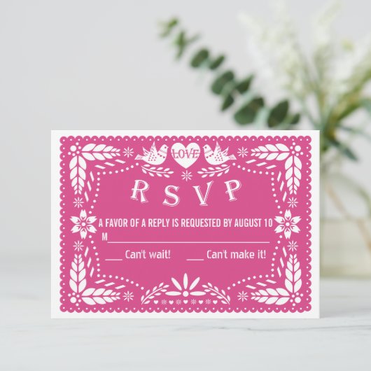 Papel picado inséparables mariage rose chaud RSVP (Debout devant)