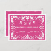 Papel picado inséparables mariage rose chaud RSVP (Devant / Derrière)
