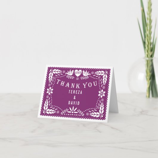 Papel picado inséparables violet mariage Merci (Devant)