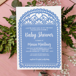 Papel Picado Inspiré Baby shower Bleu Invitation