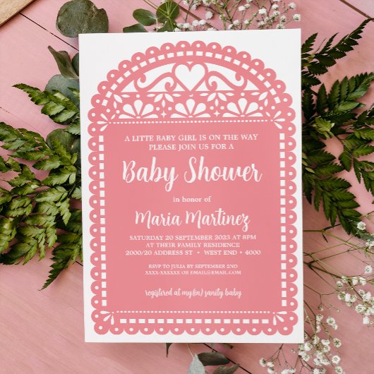 Papel Picado Inspiré Baby shower rose Invitation