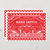 Papel Picado Invitation de fête d'anniversaire - R (Devant / Derrière)