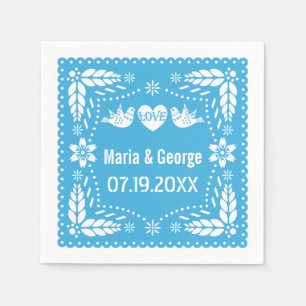 Papel picado liefde vogels blauwe bruiloft fiesta servet