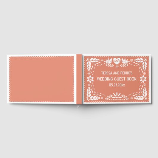Papel picado liefde vogels perzik bruiloft gastenb gastenboek (Volledig)