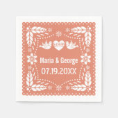 Papel picado liefdes vogels perzik huwelijksfeest  servet (Voorkant)