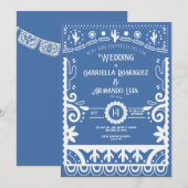Papel Picado Light Blue & White Wedding Invitation (Devant / Derrière)