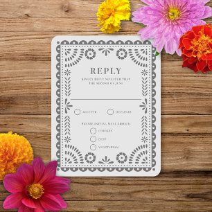 Papel Picado Light Grey   RSVP-kaart voor weduwena RSVP Kaartje