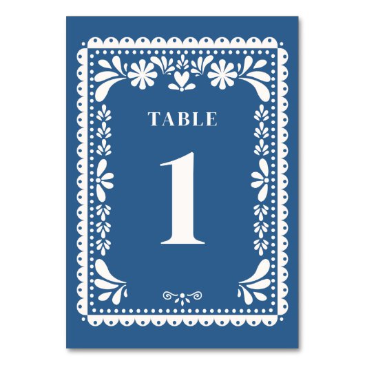 Papel Picado Mariage Numéros de table Bleu Mexicai (Dos)