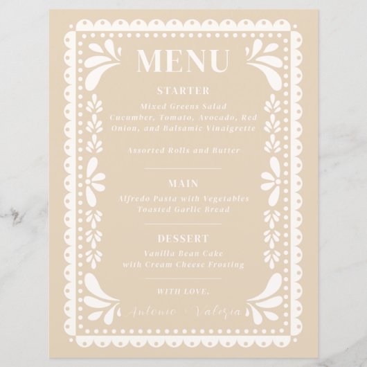 Papel Picado Menu Mariage Thème mexicain moderne (Devant)