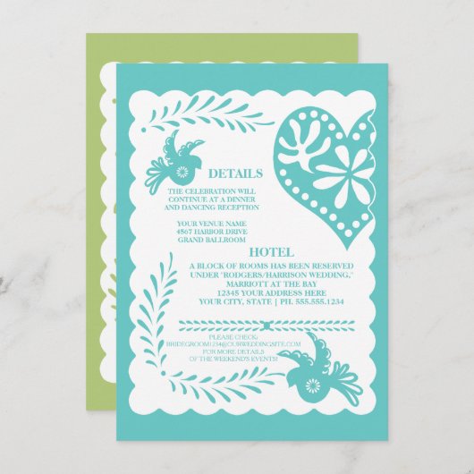 Papel Picado Mexicaans Feest Huwelijkskaart Detail Kaart (Voorkant / Achterkant)