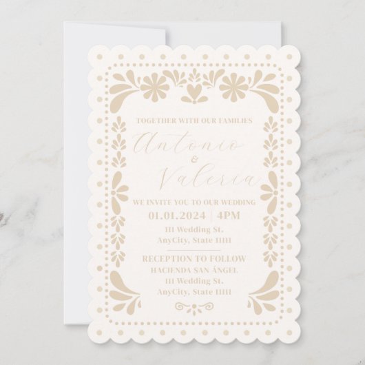 Papel Picado Mexicaanse neutrale bruiloft uitnodig Kaart (Voorkant)