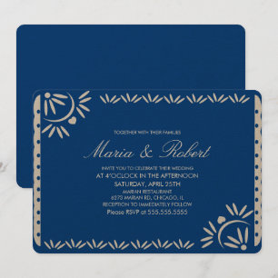 Papel Picado Mexican Botanical Wedding Blue Kaart