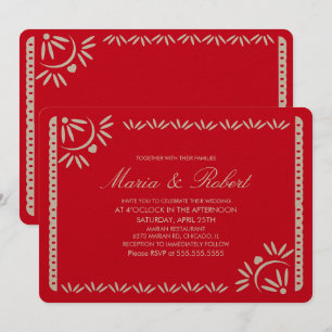 Papel Picado Mexican Botanical Wedding Red Kraft Kaart