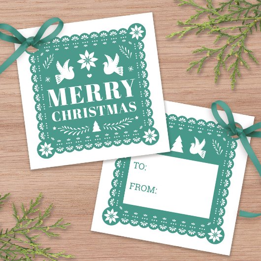 Papel Picado Mexican Christmas Gift Label