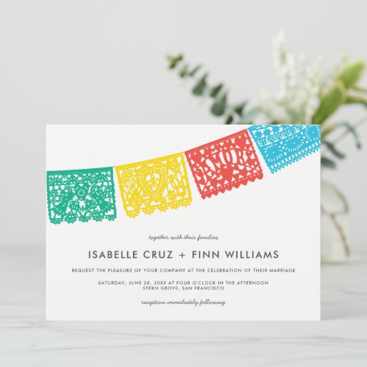 Papel Picado moderne | FAIRE-PART DE MARIAGE (Debout devant)