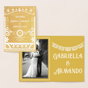 Papel Picado Mosterdgeel & Witte Trouwfolie Folie Kaarten