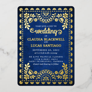 Papel Picado Navy Wedding Folie Uitnodiging