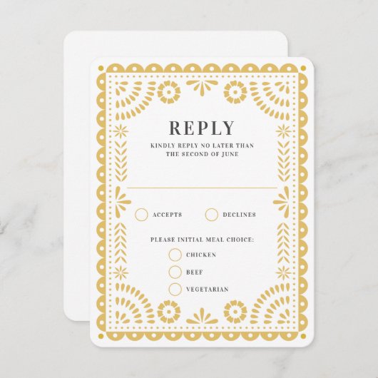 Papel Picado Neutra chaleureux | Carte RSVP de rép (Devant / Derrière)