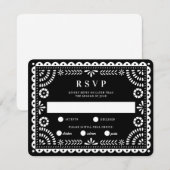 Papel Picado noir | Carte RSVP de réponse Mariage (Devant / Derrière)