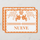 Papel Picado Nueve Neuf Numéro de table Orange Fie (Devant / Derrière)