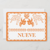 Papel Picado Nueve Neuf Numéro de table Orange Fie (Dos)