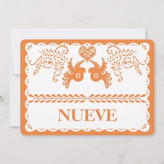Papel Picado Nueve Neuf Numéro de table Orange Fie (Dos)