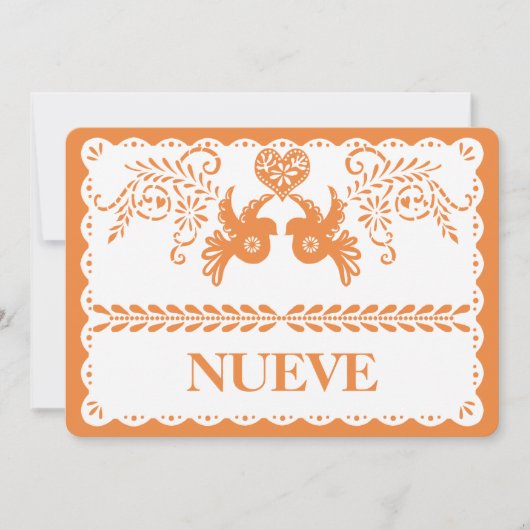 Papel Picado Nueve Neuf Numéro de table Orange Fie (Devant)