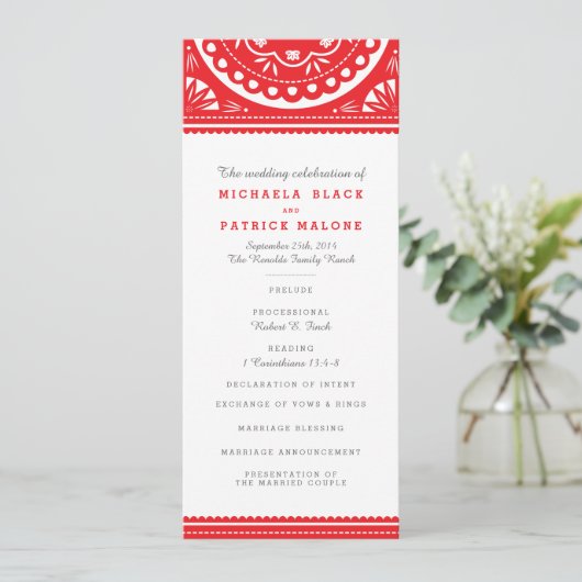 Papel Picado Programme de mariage - Rouge (Debout devant)