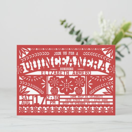 Papel Picado Quinceañera Uitnodiging (Staand voorkant)
