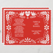 Papel Picado rouge mariage fiesta programme plié (Devant / Derrière)