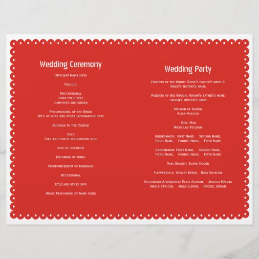 Papel Picado rouge mariage fiesta programme plié (Dos)