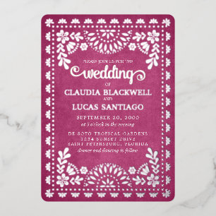 Papel Picado Roze bruiloft Folie Uitnodiging
