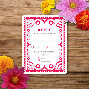 Papel Picado Roze Trouwkaart Antwoordkaart RSVP Kaartje