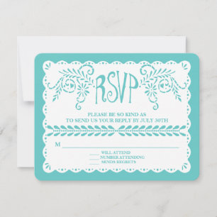 Papel Picado RSVP Blue Aqua Fiesta Wedding Banner Kaartje
