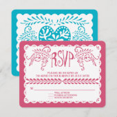 Papel Picado RSVP Roze Blue Fiesta Wedding Banner (Voorkant / Achterkant)