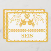 Papel Picado Seis Numéro de table Gold Fiesta (Devant / Derrière)