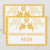 Papel Picado Seis Six Numéro de Table Or Fiesta (Devant / Derrière)