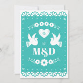 Papel Picado stijl bruiloft uitnodiging met duiven (Achterkant)