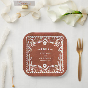 Papel Picado Trouw Mexicaans Terracotta Bruin Huwe Papieren Bordje