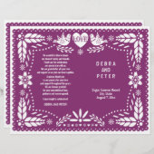 Papel Picado violet mariage fiesta programme plié (Devant / Derrière)