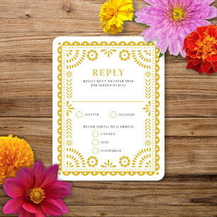 Papel Picado Warm Yellow RSVP-kaart voor weduwen RSVP Kaartje