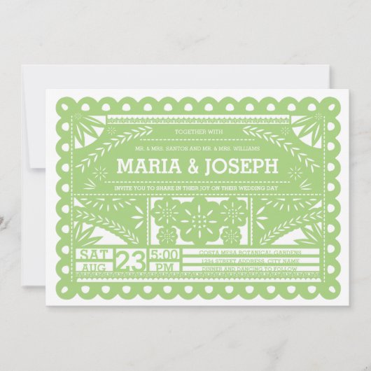 Papel Picado Wedding Invite - Groen Kaart (Voorkant)