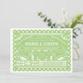 Papel Picado Wedding Invite - Groen Kaart (Staand voorkant)