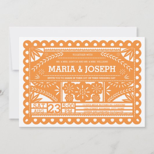 Papel Picado Wedding Invite - Sinaasappel Kaart (Voorkant)