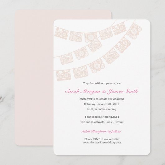 Papel Picado Wedding Party Noite Pink Kaart (Voorkant / Achterkant)